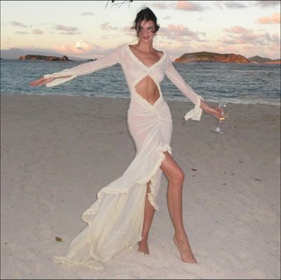 Kendall Jenner Kicks off 2024 in Helsa's Sheer White Gown