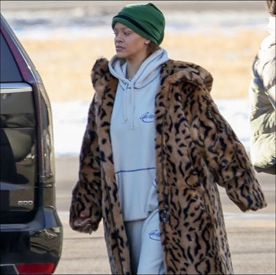 Rihanna Dressed Up Her Cozy Loungewear With a Statement Leopard Coat