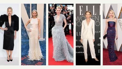 Get inspired by Naomi Watts' best looks, from eye-catching feathered gowns to classic white suits