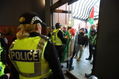 Police called to venue after protesters attempt to enter as Anas Sarwar gives speech