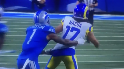 The Lions’ Cameron Sutton seemingly got away with a blatant hold of Puka Nacua on a critical third down