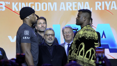 Video: Anthony Joshua vs. Francis Ngannou first faceoff for March 8 boxing match