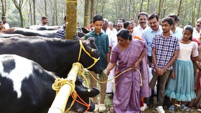 Minister hands over five cows to Idukki student farmer
