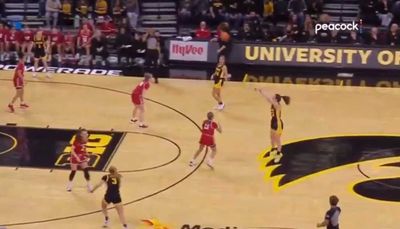 Here’s Caitlin Clark casually hitting another incredible 3 from the logo vs. Wisconsin