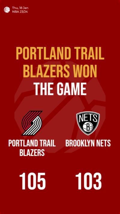 Portland Trail Blazers defeats Brooklyn Nets 105-103 in close match