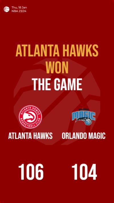 Atlanta Hawks triumph over Orlando Magic with a narrow 106-104 victory