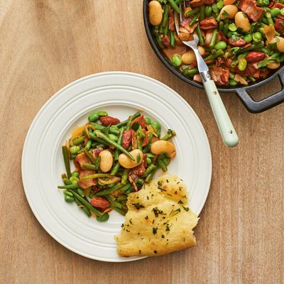 Catalan-style beans, green eggs, rhubarb pudding: Rosie Sykes’s essential store-cupboard recipes