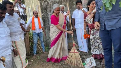 Nirmala Sitharaman participates in cleanliness drive at Eri Katha Ramar temple