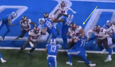 The Lions’ Frank Ragnow showed absurd toughness blocking Vita Vea on 4th and 1 TD while visibly hurt
