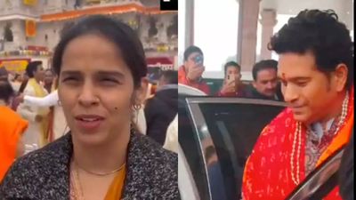 Watch - From Sachin Tendulkar to Saina Nehwal: Sports icons reach Ram Temple premises ahead of 'Pran Pratishtha' ceremony