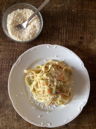 Rachel Roddy’s recipe for pasta with vegetable ragu and parmesan cream