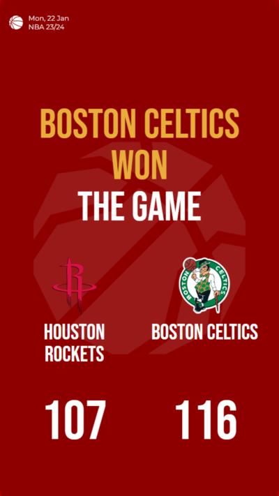 Boston Celtics defeat Houston Rockets with a final score of 116-107