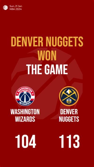 Denver Nuggets defeat Washington Wizards in NBA match with 113-104 score