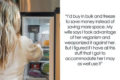 Vegan Woman Pushes Husband Out Of Family Fridge, Disappointed It Leads To Him Buying Lots More Food