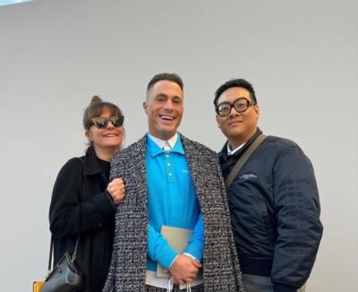 Colton Haynes - Effortlessly Stylish in Blue Polo and Long Coat