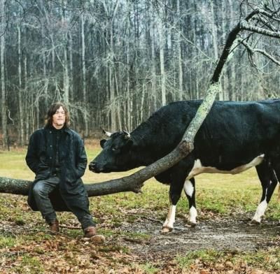 Enchanting Woods: Norman Reedus and Faithful Bull Embrace Mystical Serenity