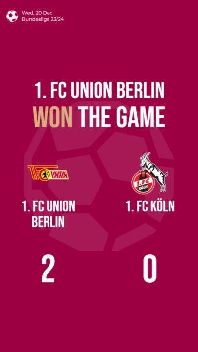 1. FC Union Berlin secures victory with 2-0 win against 1. FC Köln