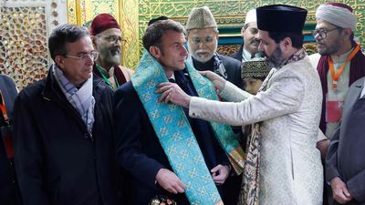 French President Emmanuel Macron visits Nizamuddin Dargah in Delhi