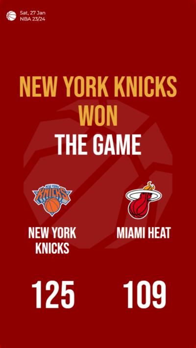 New York Knicks defeat Miami Heat with a 16-point lead