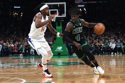 Boston’s Jrue Holiday reacts to the Celtics’ blowout loss to the Los Angeles Clippers