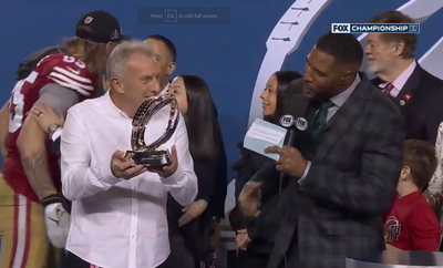 Michael Strahan carried Terry Bradshaw’s tradition of completely botching the NFC trophy presentation