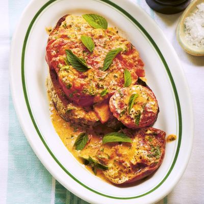 Tomatoes cooked in creme fraiche with mint on toast recipe by Joe Woodhouse