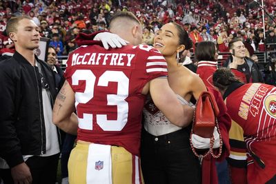 Christian McCaffrey and Olivia Culpo shared a sweet hug and a chest bump after 49ers’ win