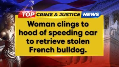Woman clings to speeding car, thieves steal French bulldog