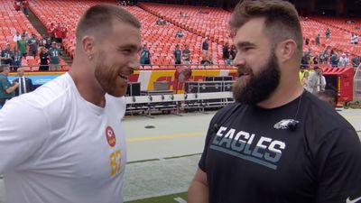 I Can’t Get Over This Viral Footage Of Travis Kelce Asking Jason ‘You Keep Your Shirt On Or What?’ After Latest NFL Win