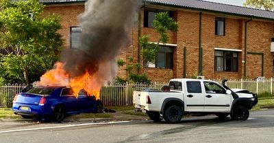 Unmarked police car bursts into flames after crash