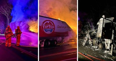 Truck carrying bread caught fire, closed highway for eight hours