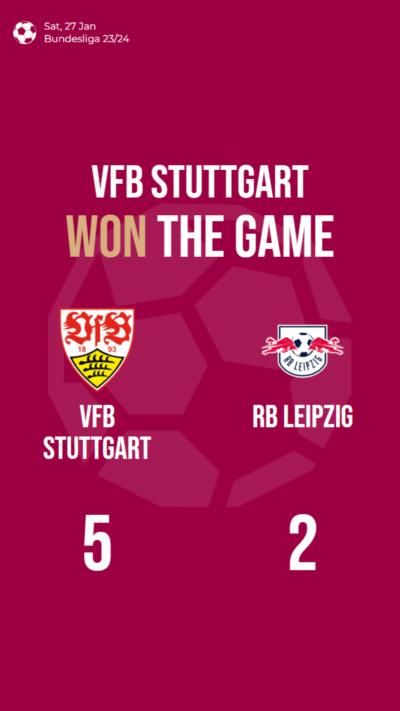 VfB Stuttgart triumphs over RB Leipzig with a 5-2 victory