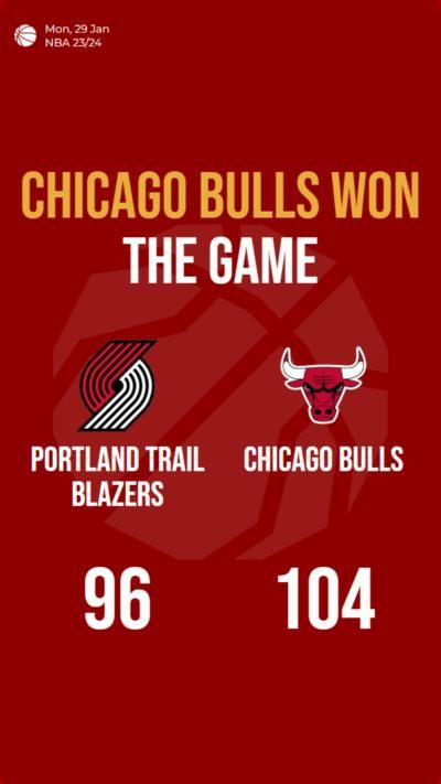 Chicago Bulls triumph over Portland Trail Blazers, ending with 104-96 victory