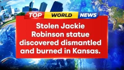 Stolen Jackie Robinson statue found burned and dismantled in Kansas