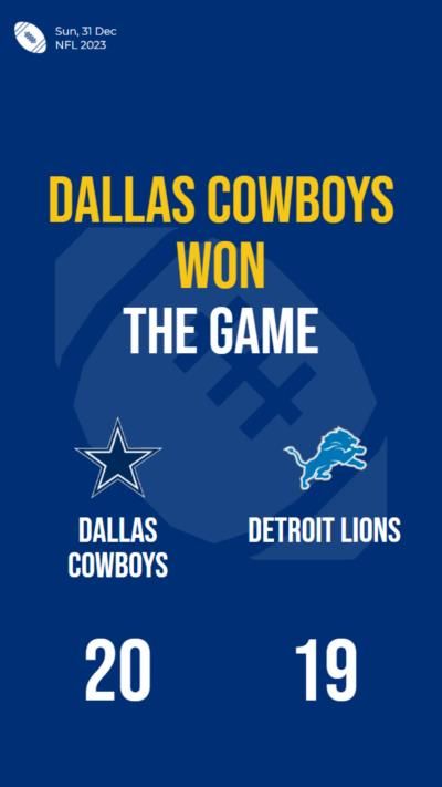 Dallas Cowboys defeat Detroit Lions in close game with 20-19 score