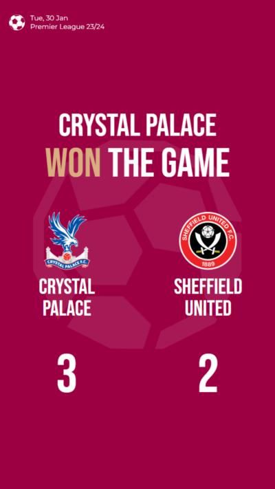 Crystal Palace defeats Sheffield United with a score of 3-2