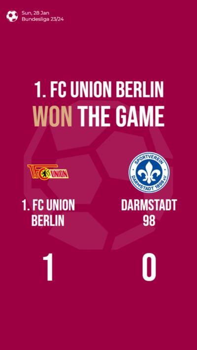 1. FC Union Berlin defeats Darmstadt 98 with a 1-0 victory
