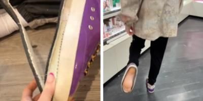 Couple removes shoe soles for benefits of walking barefoot