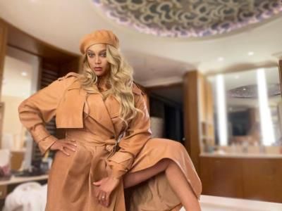 Tyra Banks Stuns in Skin-Colored Leather and Beret Cap