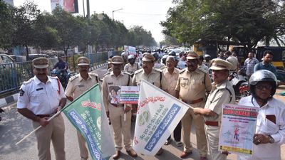 Transport officials take out awareness rally on wearing helmet