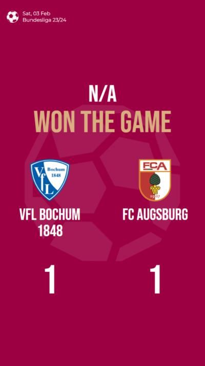 Bundesliga match ends in draw as VfL Bochum and FC Augsburg settle for 1-1