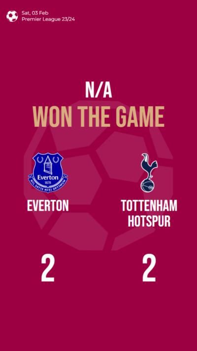 Premier League match between Everton and Tottenham ends in draw