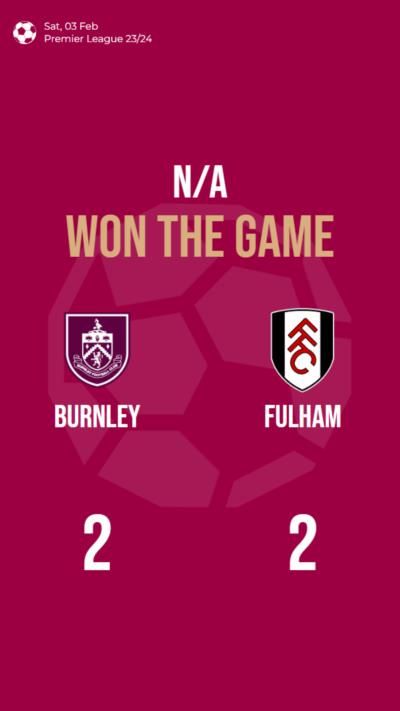 Draw between Burnley and Fulham ends in a 2-2 tie