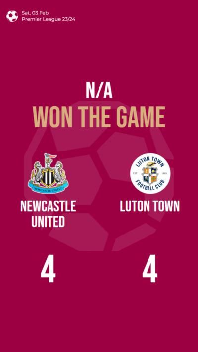 Newcastle United and Luton Town draw in thrilling Premier League match