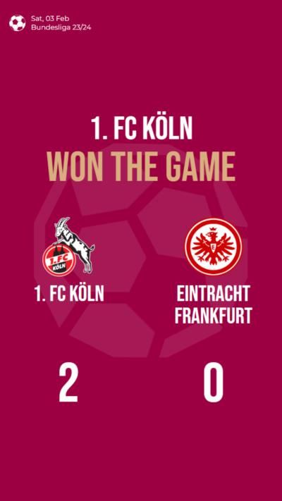 1. FC Köln defeats Eintracht Frankfurt 2-0 in Bundesliga showdown