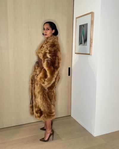 Tracee Ellis Ross Radiates Elegance in Chic Brown Faux Fur Coat