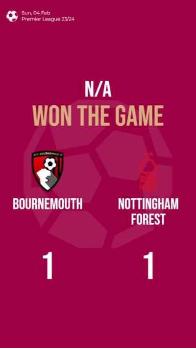 Bournemouth and Nottingham Forest draw 1-1 in Premier League clash