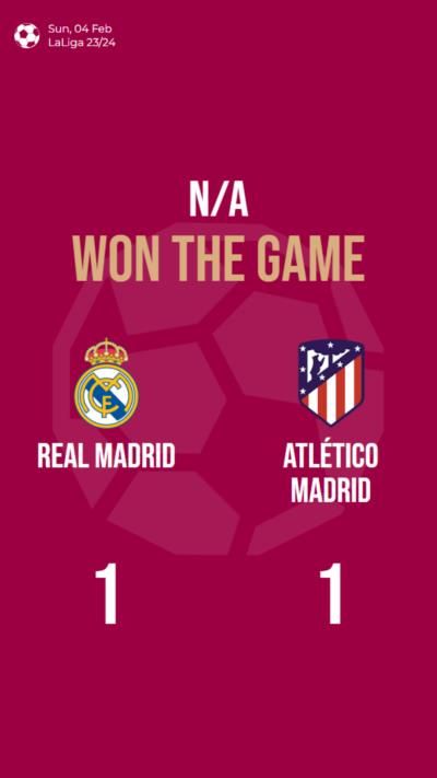 Real Madrid and Atlético Madrid draw 1-1 in LaLiga match