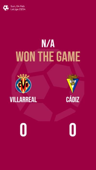 Villarreal and Cádiz end LaLiga match with a goalless draw