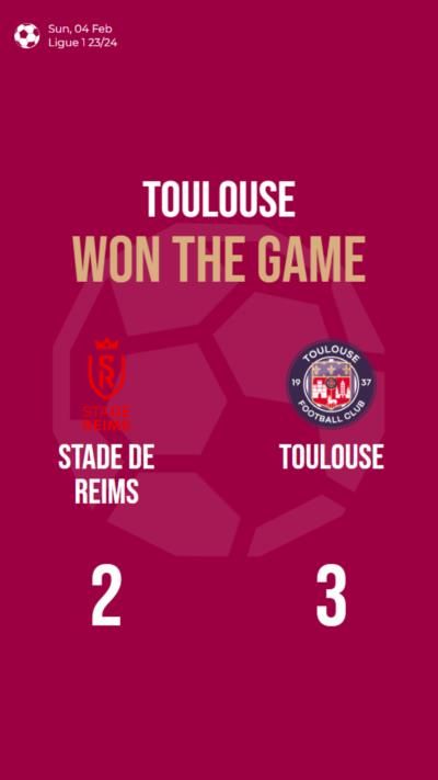 Toulouse defeats Stade de Reims with a 3-2 victory